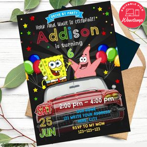 SpongeBob Drive By Birthday Parade Invitation Printable Instant Download