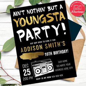Aint Nothin' but a Youngsta Hip Hop Party Invitation Customizable Template Instant Download