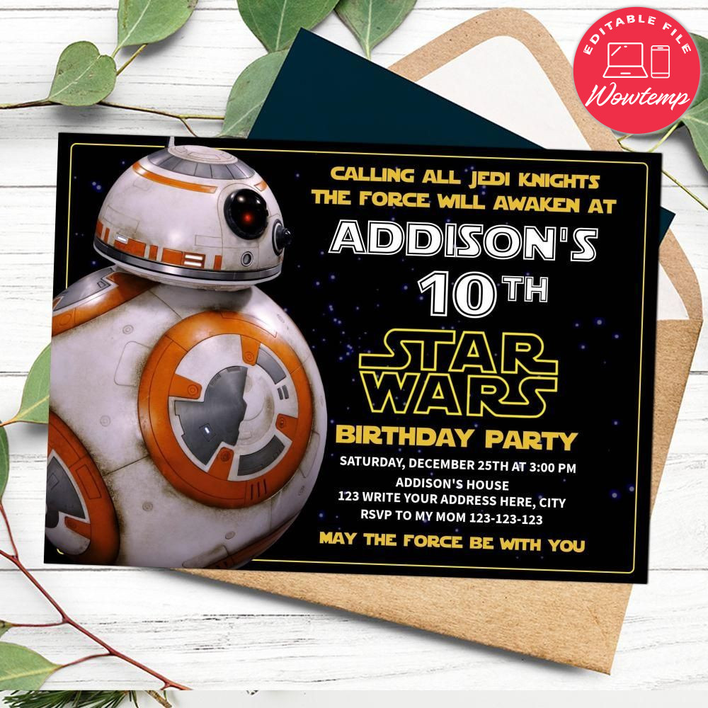 Printable BB8 Star Wars Birthday Flyer Instant Download