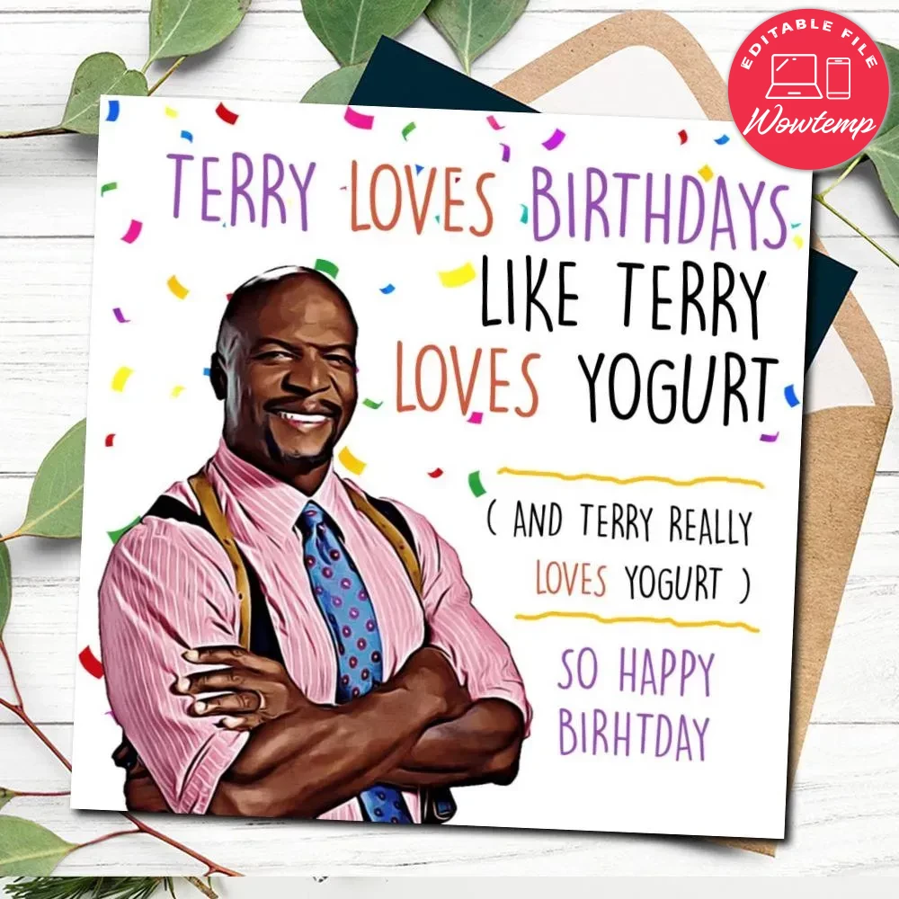 Terry Loves Birthdays Card Template Printable Instant Download | Wowtemp