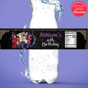 Disney Villain Birthday Water Bottle Label Template to Print at Home Instant Download