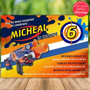 Printable Dart Blaster Birthday Invitation Instant Download