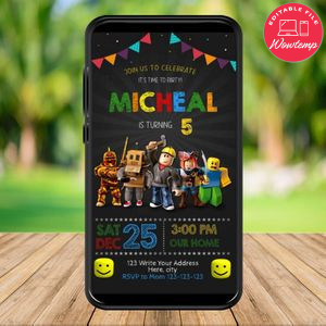 Mobile Roblox Birthday Electronic Invite Invitation Instant Download