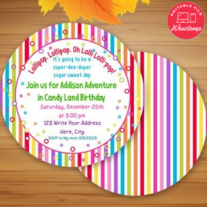 Lollipop Invitation Customizable Template Instant Download