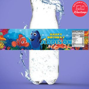 Finding Dory Nemo Water Bottle Label Template to Print at Home Instant Download