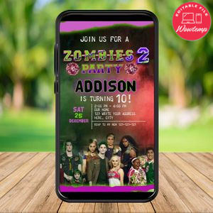Mobile Disney Zombies 2 Birthday Electronic Invite Invitation Instant Download