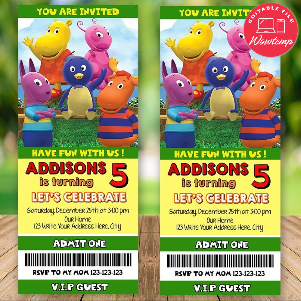 Editable Backyardigans Birthday Ticket Invites Instant Download