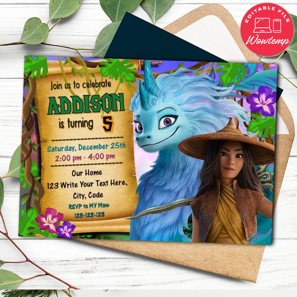 Raya and the Last Dragon Digital Invitation Template DIY | Wowtemp