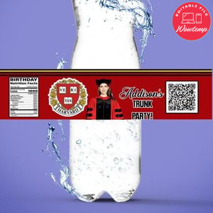 Harvard University Water Bottle Label Template to Print at Home Instant Download