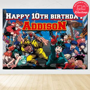 My Hero Academia Birthday Backdrop Digital File Template Instant Download