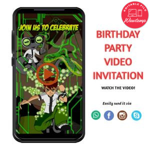 Ben 10 Video Invitation Digital Template Customizable Instant Download