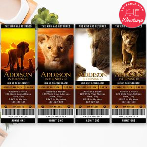 Printable The Lion King Movie Ticket Birthday Invitation Instant Download