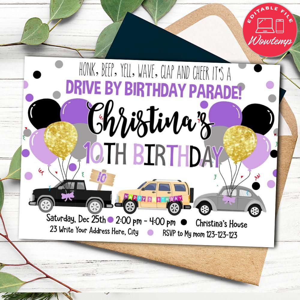 Drive By Birthday Invitation Printable for Girl Instant Download | Wowtemp