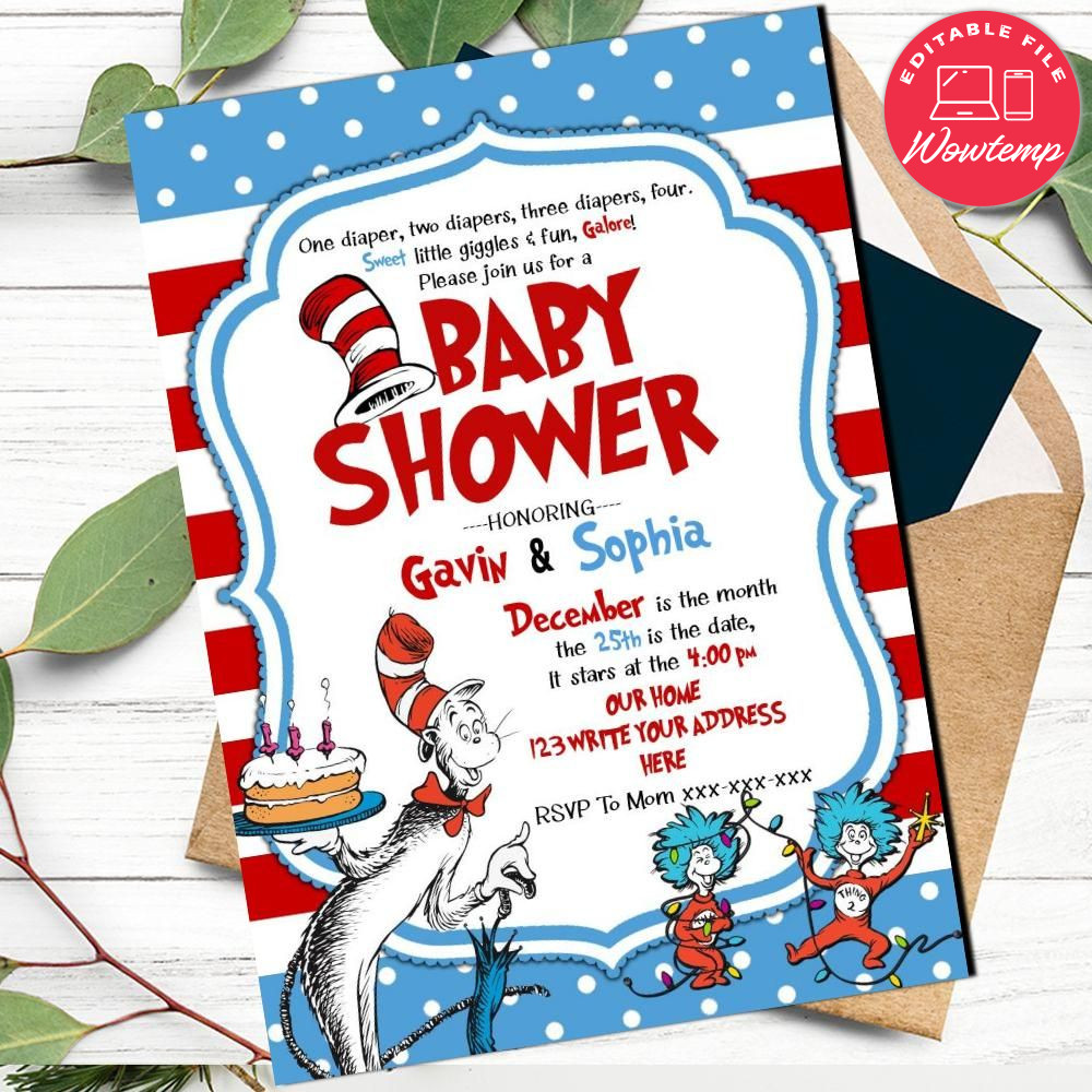 Editable Dr Seuss Baby Shower Invitation Digital File | Wowtemp