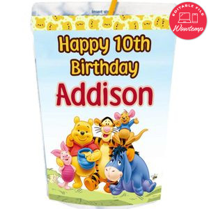Winnie The Pooh Capri Sun Birthday Labels Digital File Printable Instant Download