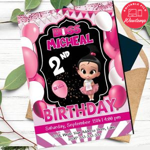 Digital Girl Boss Baby invitations Customizable Template Instant Download