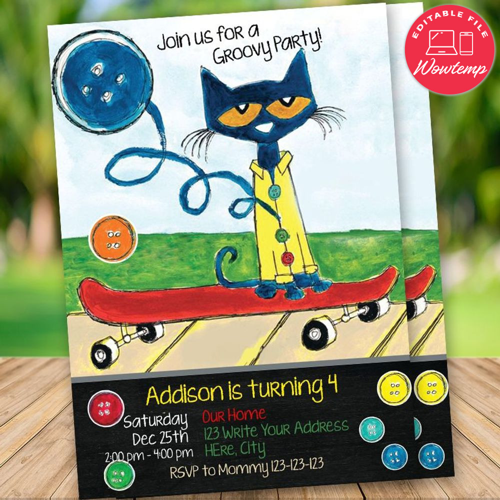 Editable Pete The Cat Birthday Flyer Instant Download