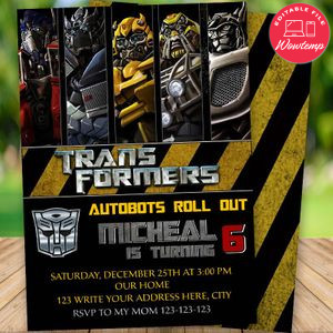 Editable Transformers Party Invites Instant Download
