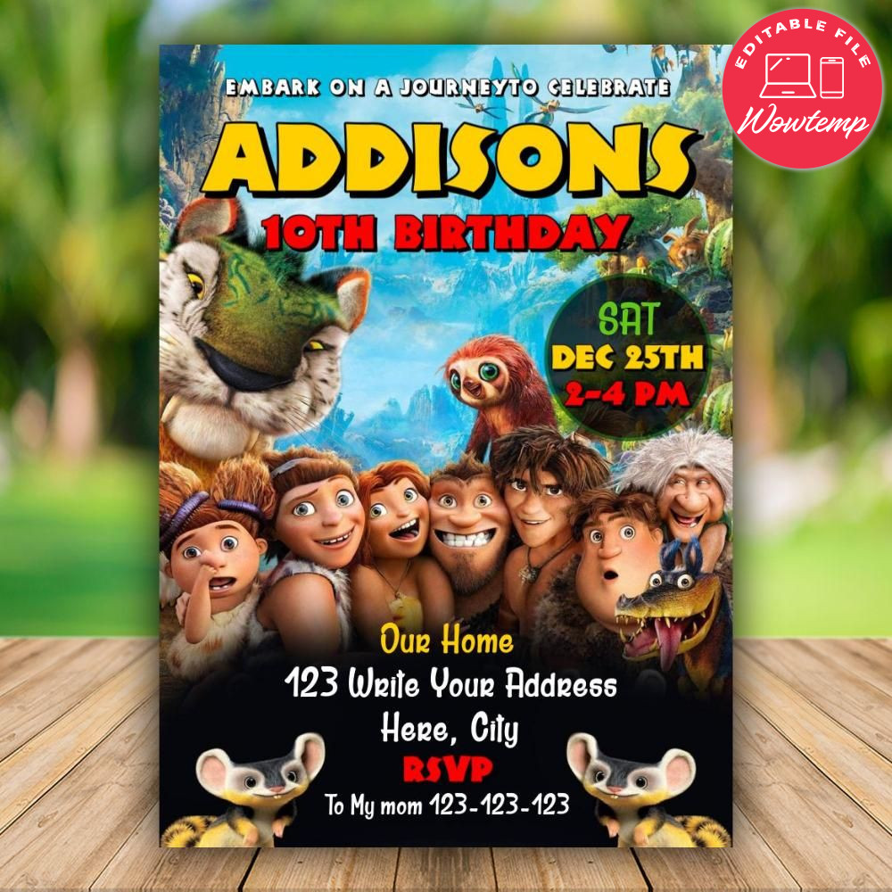 The Croods Invitation Template to print at home | Wowtemp