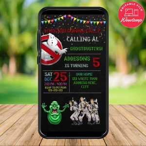 Mobile Ghostbusters Birthday Electronic Invite Invitation Instant Download