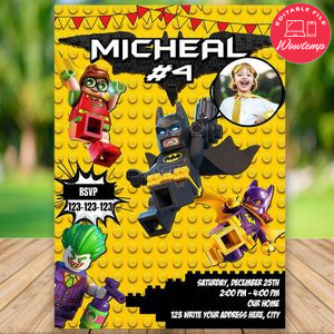 Editable Lego Batman Birthday Invitation With Photo Instant Download