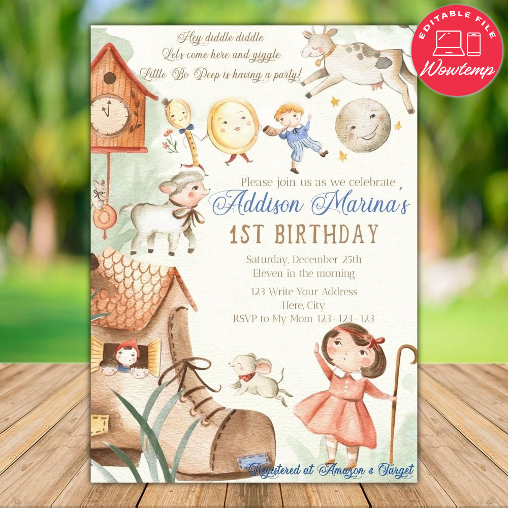 Printable Nursery Rhymes Birthday Flyer Template Instant Download