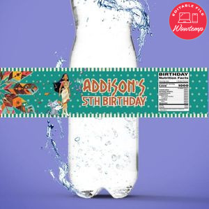 Pocahontas Birthday Water Bottle Label Template to Print at Home Instant Download