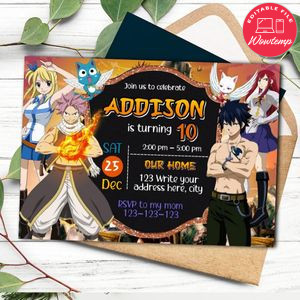 Fairy Tail Anime Invitation Template to Print at Home Instant Download