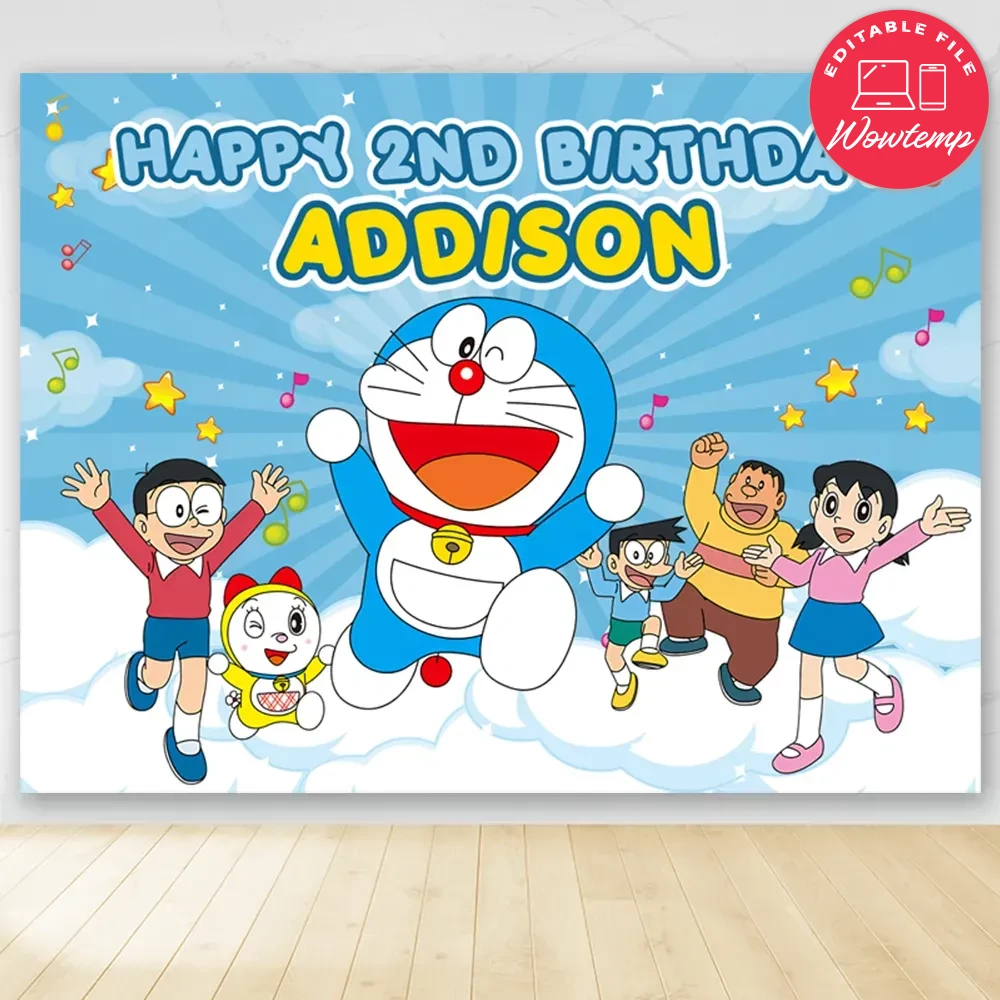 Printable Doraemon Birthday Backdrop Digital File DIY | Wowtemp