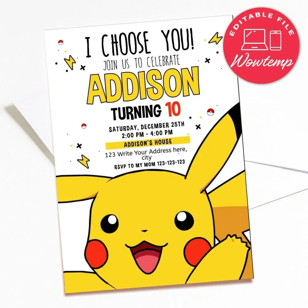 Printable Pokemon GO Birthday Invitation and Free Thank You Card | Wowtemp