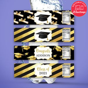 Graduation Water Bottle Label Template to Print at Home Instant Download