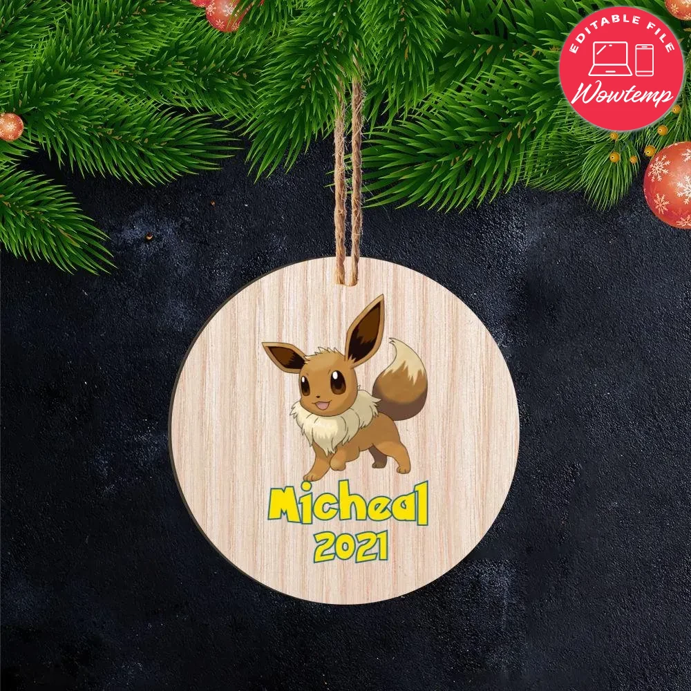 Eevee Pokemon Christmas Wood Ornament Gift Wowtemp