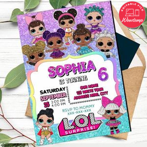 Lol dolls Birthday Flyer Customizable Template Instant Download