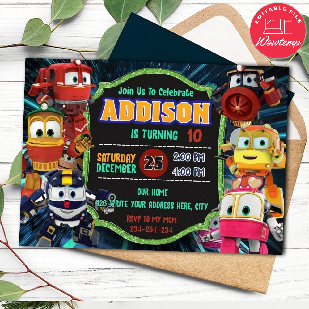 Robot trains Invitation Template to Print at Home | Wowtemp
