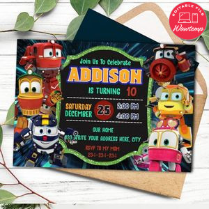 Robot trains Invitation Template to Print at Home Instant Download
