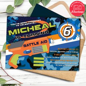 Nerf Dart Wars Invitation Customizable Template Instant Download