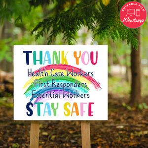 Thank you Rainbow Healthcare Workers Yard Sign Printable Instant Download