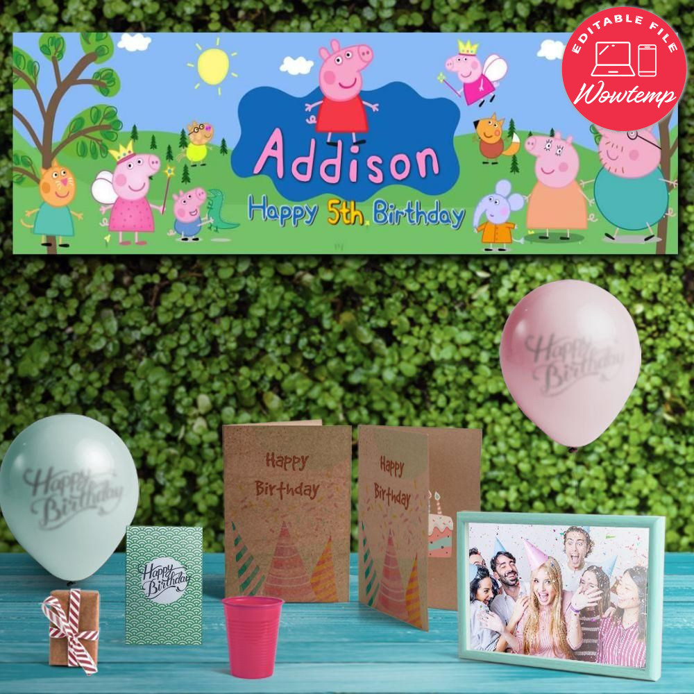 Peppa Pig Birthday Banner Printable Instant Download | Wowtemp