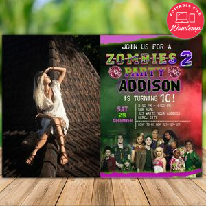 Printable Disney Zombies 2 Birthday Invitation With Photo Instant Download