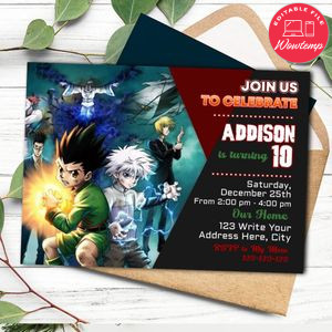 Hunter x Birthday Invitation Printable Instant Download