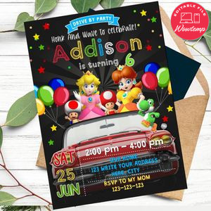Princess Beach Super Mario Drive By Birthday Parade Invitation Printable Instant Download