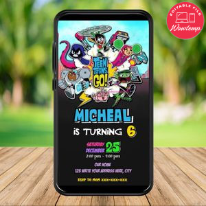 Mobile Teen Titans Comic Birthday Electronic Invite Invitation Instant Download