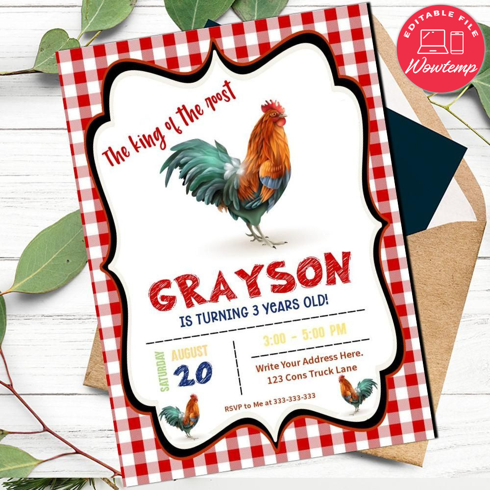 Rooster Invitation Template Instant Download | Wowtemp