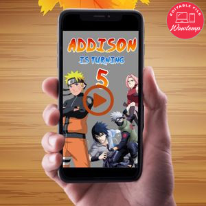 Naruto Video Invitation Digital Template Customizable Instant Download