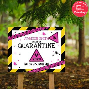 Printable Pink Quarantine Graduation Yard Sign Instant Download