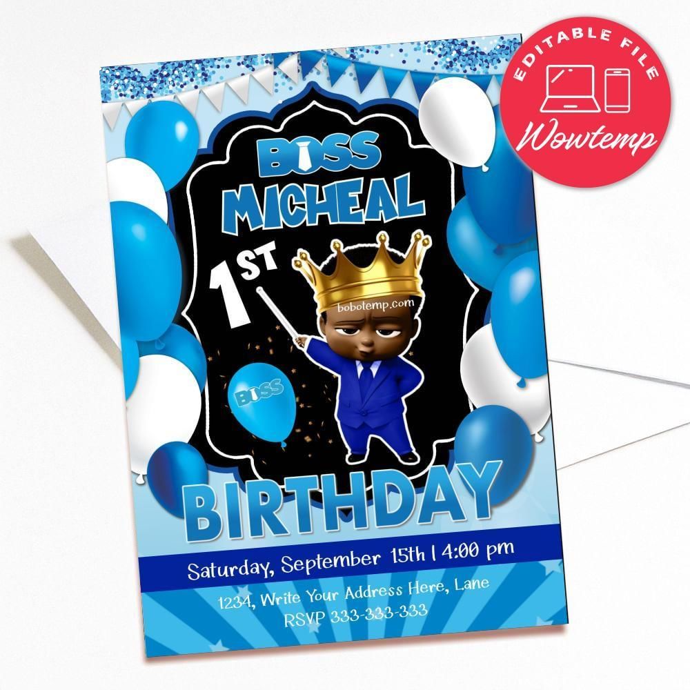 Printed - The King Boss African American Baby Invitation (envelopes included)