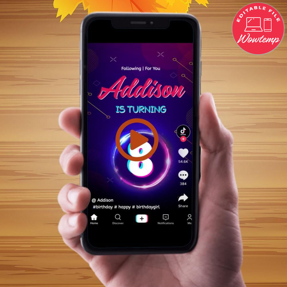 Tiktok Video Invitation Digital Template Customizable DIY | Wowtemp