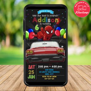 Mobile Spiderman Drive By Birthday Parade Electronic Invite Invitation Template Instant Download