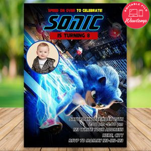 Editable Speed On Over Sonic Birthday Invite With Photo Instant Download
