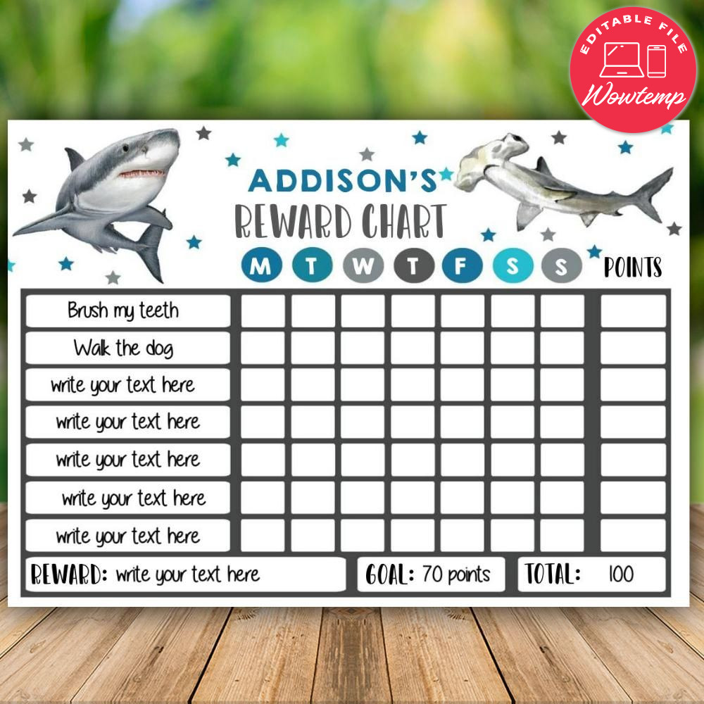 Printable Shark Kids Responsibility Chore Chart Instant Download | Wowtemp